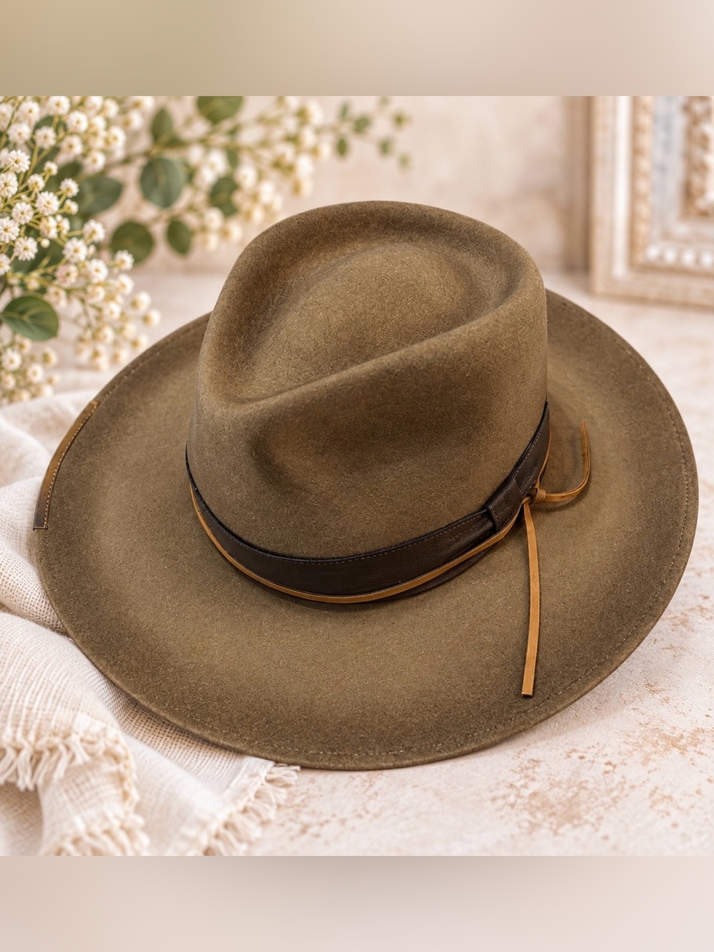 Bigalli Saggy Distressed Wool Felt Outback Hat Unisex M Cowgirl Rancher NWOT